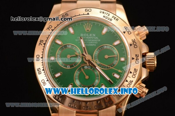 Rolex Daytona Chrono Swiss Valjoux 7750 Automatic Yellow Gold Case/Bracelet with Green Dial and Stick Markers (BP) - Click Image to Close